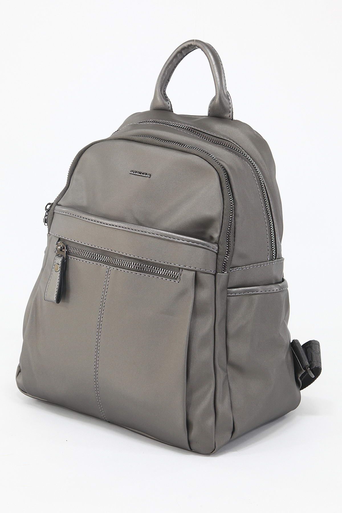 Gri Orta Boy Günlük Kadın Sırt Çantası Su Geçirmez İthal Saten Kumaş Çok Gözlü Astarlı 5348